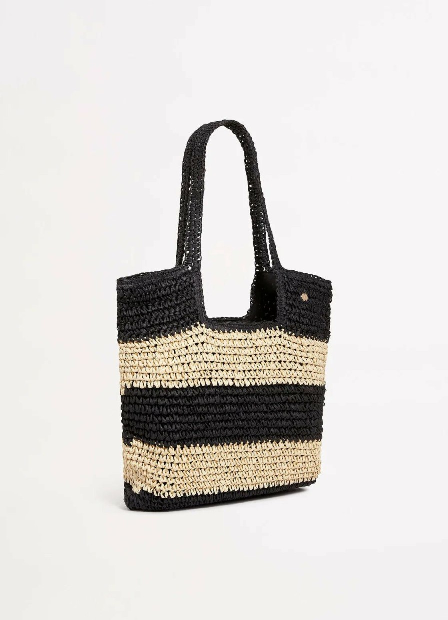 Accessories * | On Sale Seafolly Splice Woven Tote Black Natural