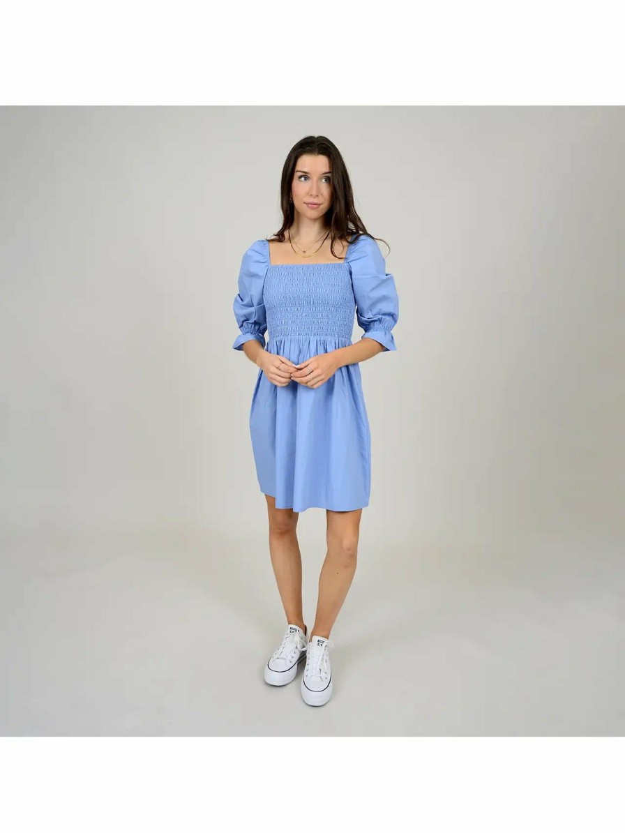 Women * | Discount Online Rd Style Selina Poplin Smocked Bodice Dress Clearwater