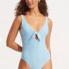 Women * | Sales Online Seafolly Havana Deep V One Piece Powder Blue