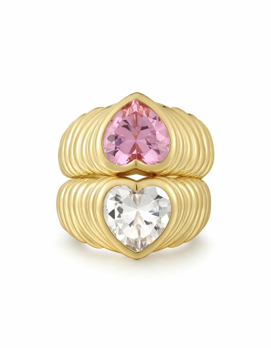 Accessories * | Prefential Price Luv Aj Bff Ring Set Gold/Clear And Pink