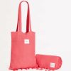 Accessories * | On Sale Seafolly Waffle Beach Towel Set Sun Kissed Coral