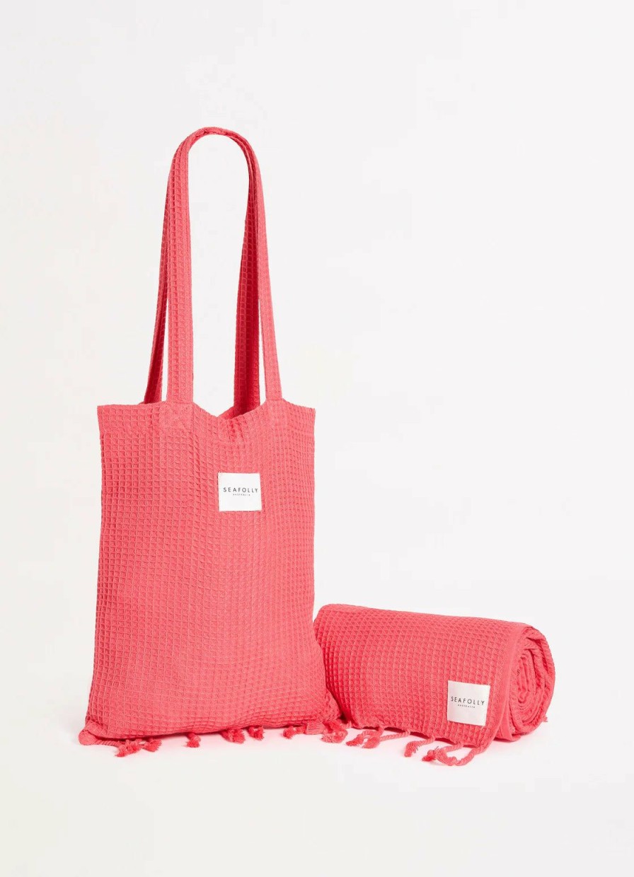 Accessories * | On Sale Seafolly Waffle Beach Towel Set Sun Kissed Coral