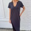 Women * | Limit Offer Lna Clothing Easy Tee Heavy Slub Dress Pirate Black