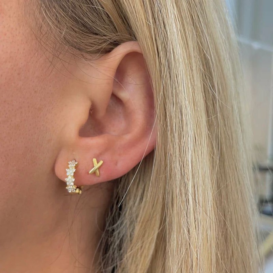 Accessories * | Special Offers Nikki Smith Criss Cross Gold Studs