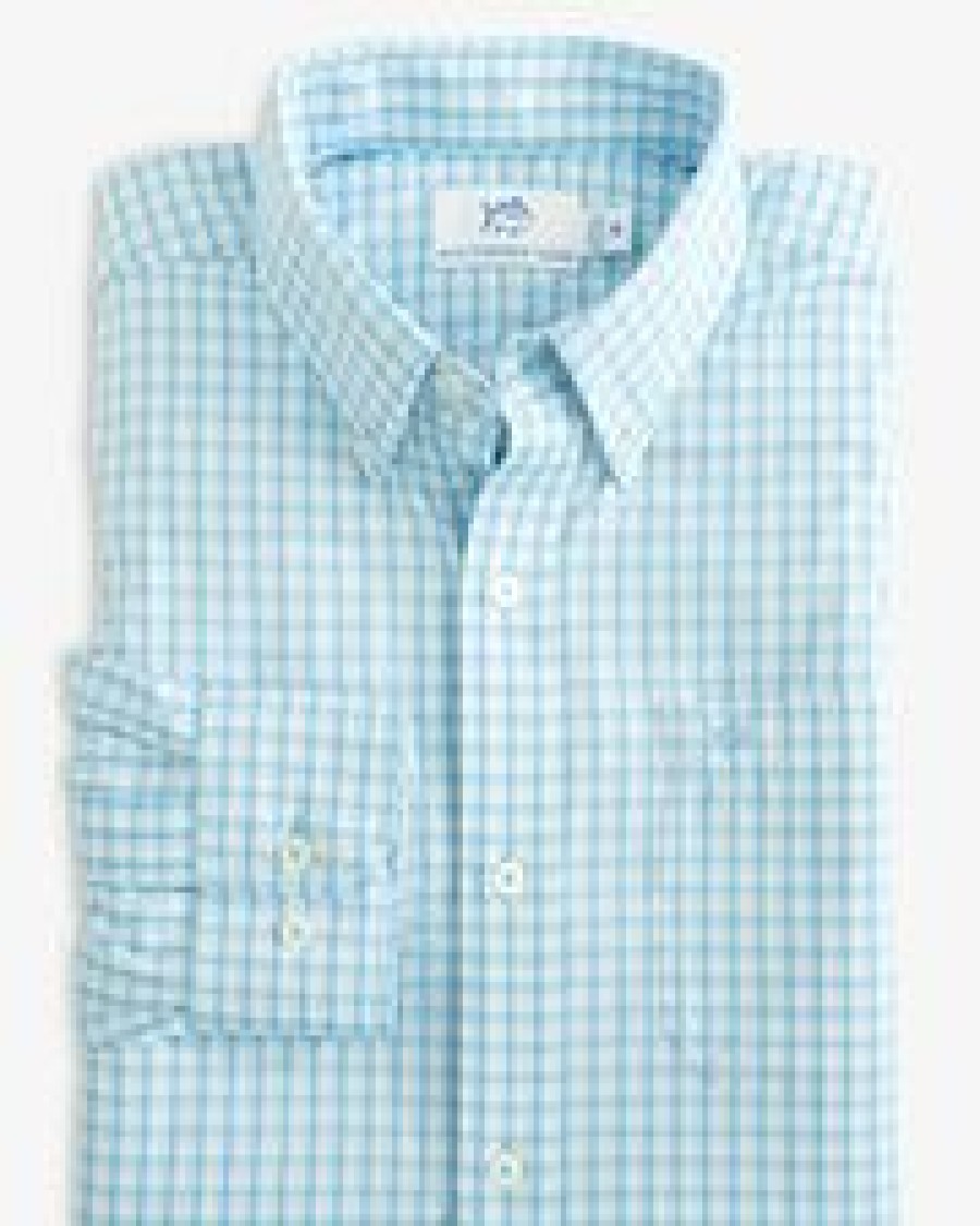 Men * | Special Offers Southern Tide Brrr Skycrest Plaid Intercoastal Sport Shirt Rain Water