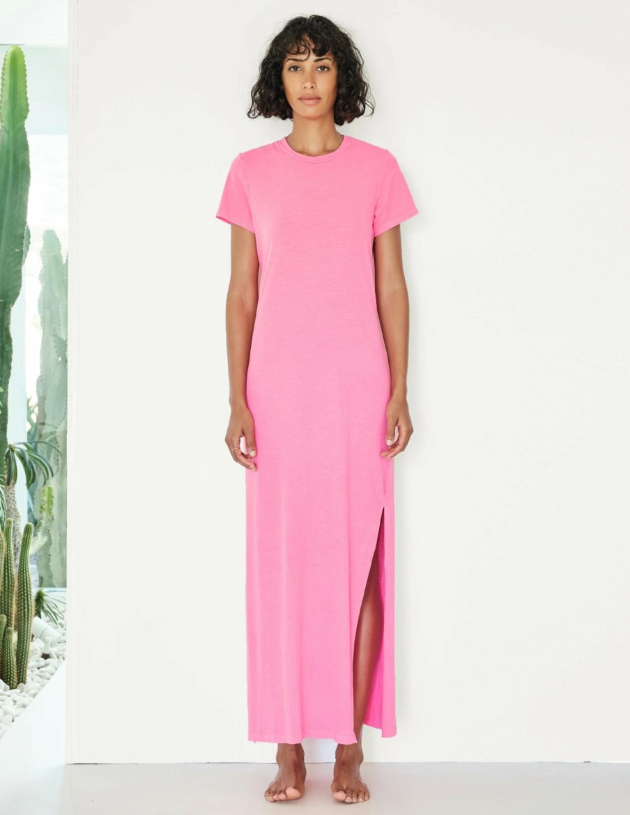 Women * | Prefential Price Sundry Short Sleeve Maxi Dress Pigment Hot Pink