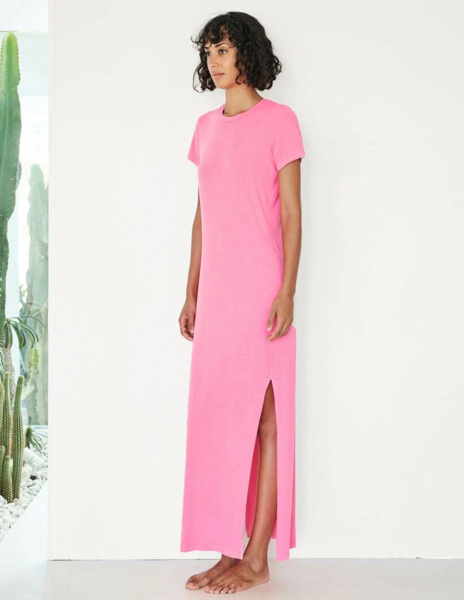 Women * | Prefential Price Sundry Short Sleeve Maxi Dress Pigment Hot Pink