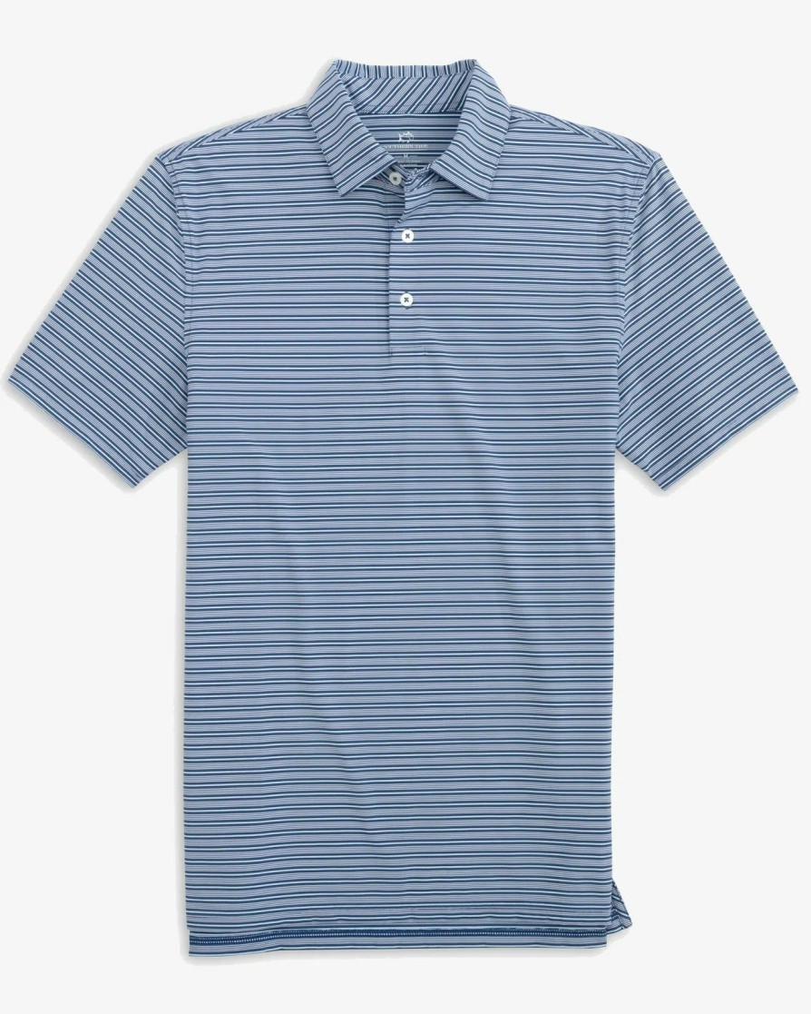 Men * | Half Off Southern Tide Brrr Crawford Stripe Performance Polo Aged Denim