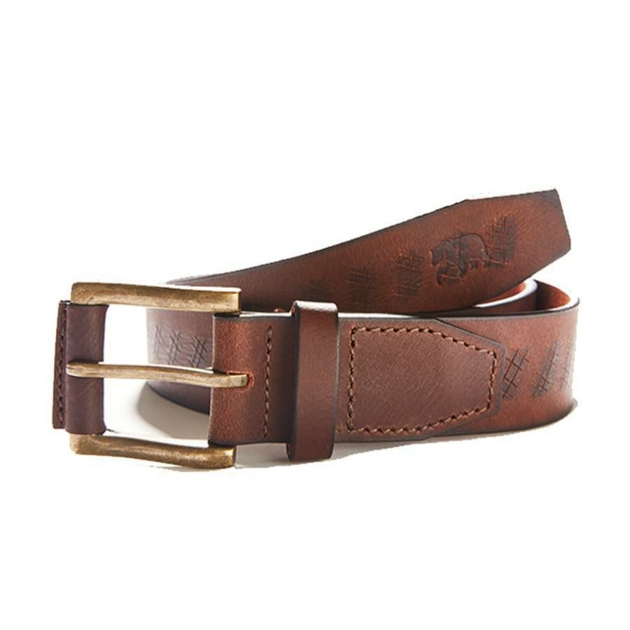 Men * | Limit Offer Normal Brand Etched Leather Belt Brown