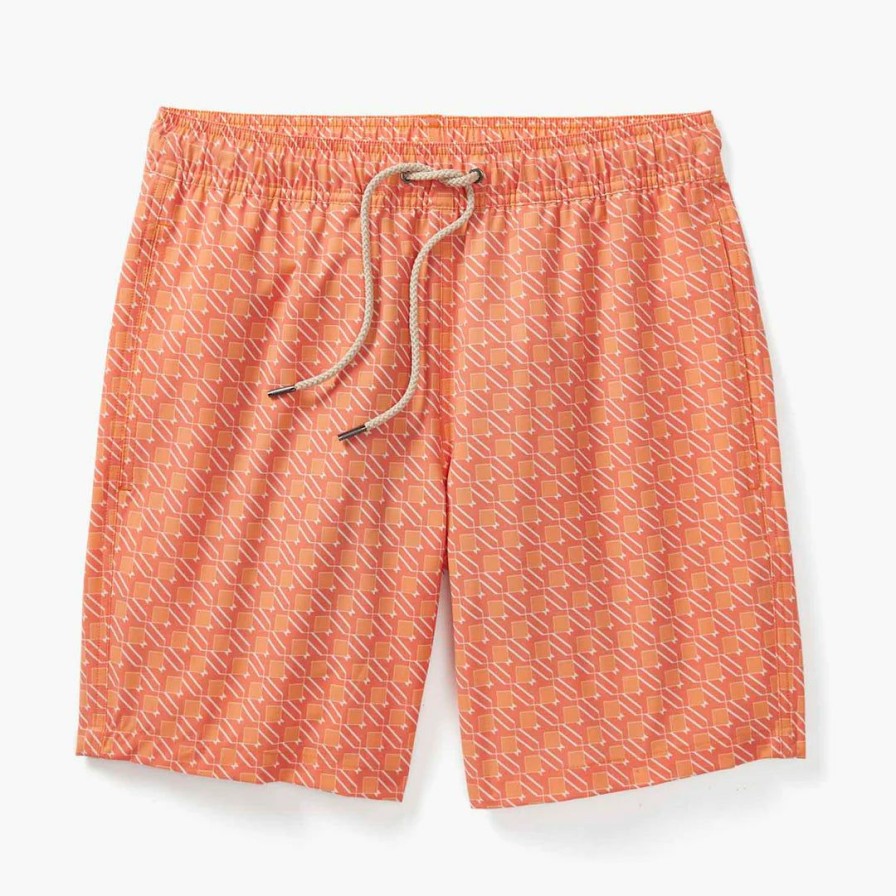 Men * | Discount Online Fair Harbor The Bayberry Trunk Orange Sea Squares