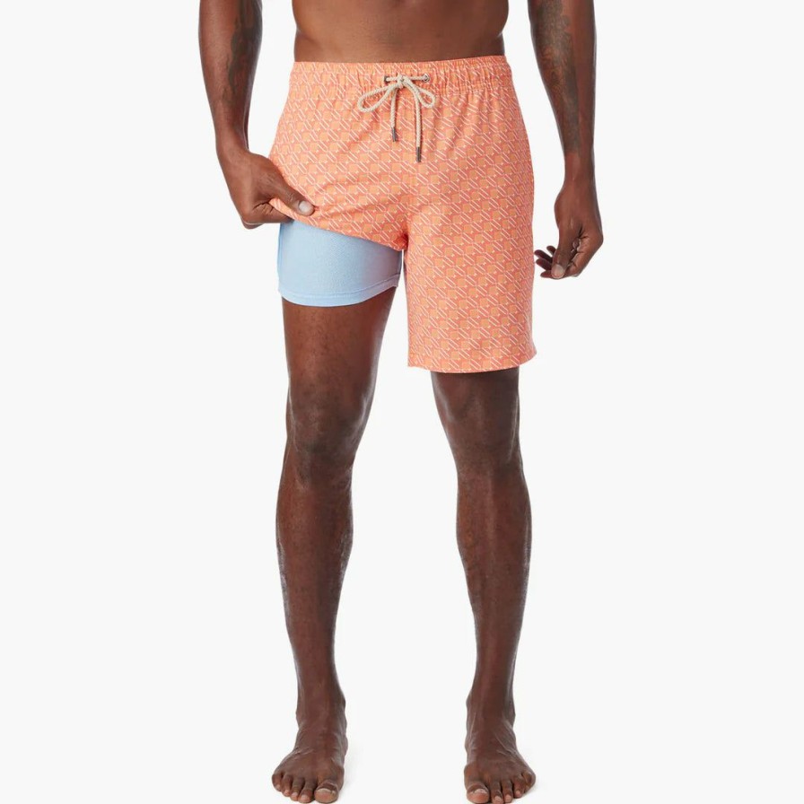 Men * | Discount Online Fair Harbor The Bayberry Trunk Orange Sea Squares