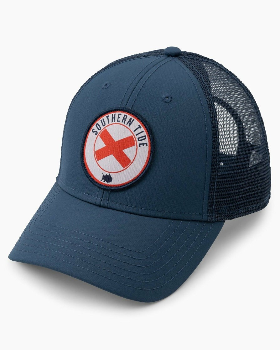 Men * | On Sale Southern Tide Alabama Patch Performance Trucker Hat Seven Seas Blue