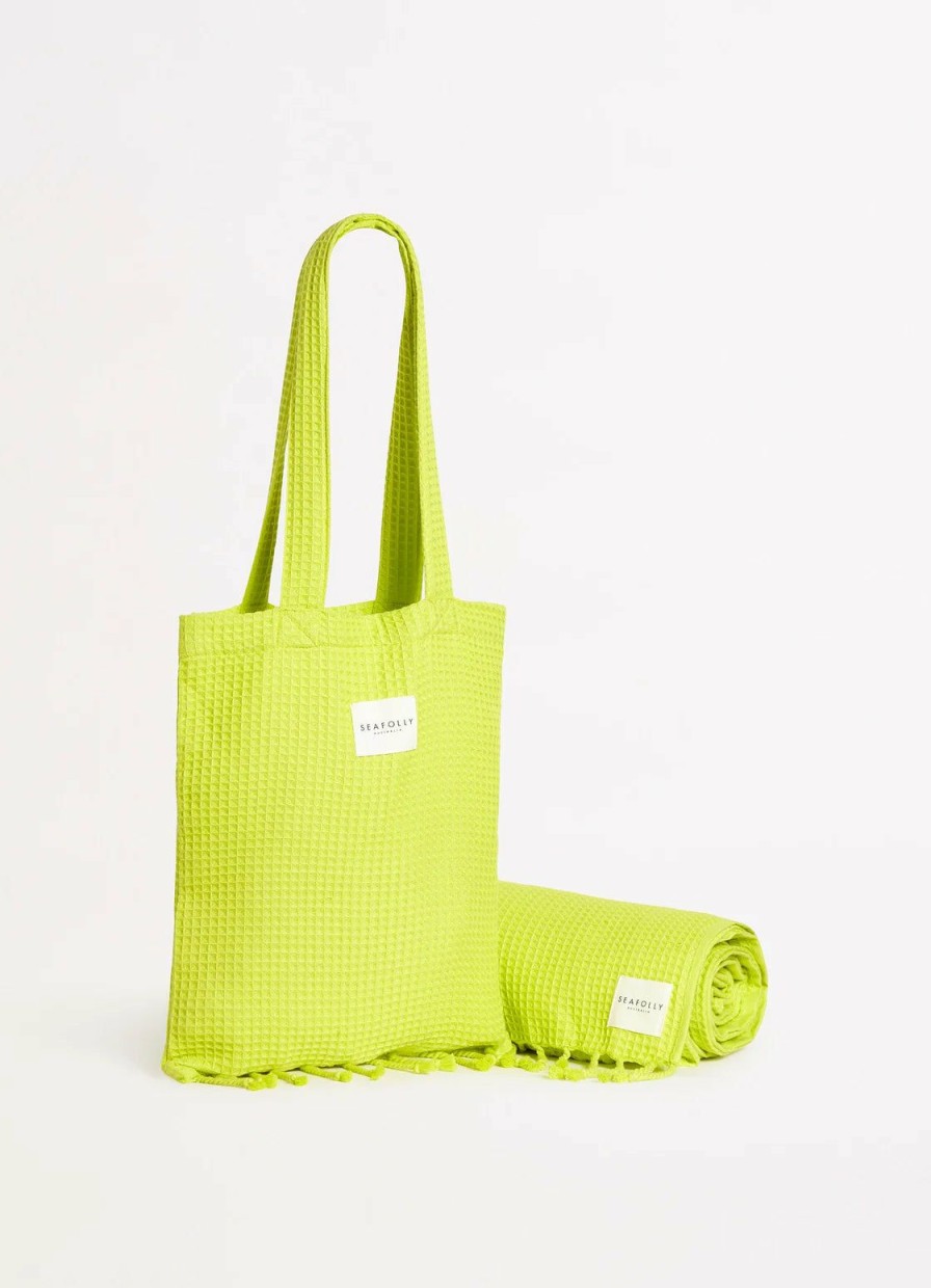 Accessories * | Clearance Seafolly Waffle Beach Towel Set Wild Lime