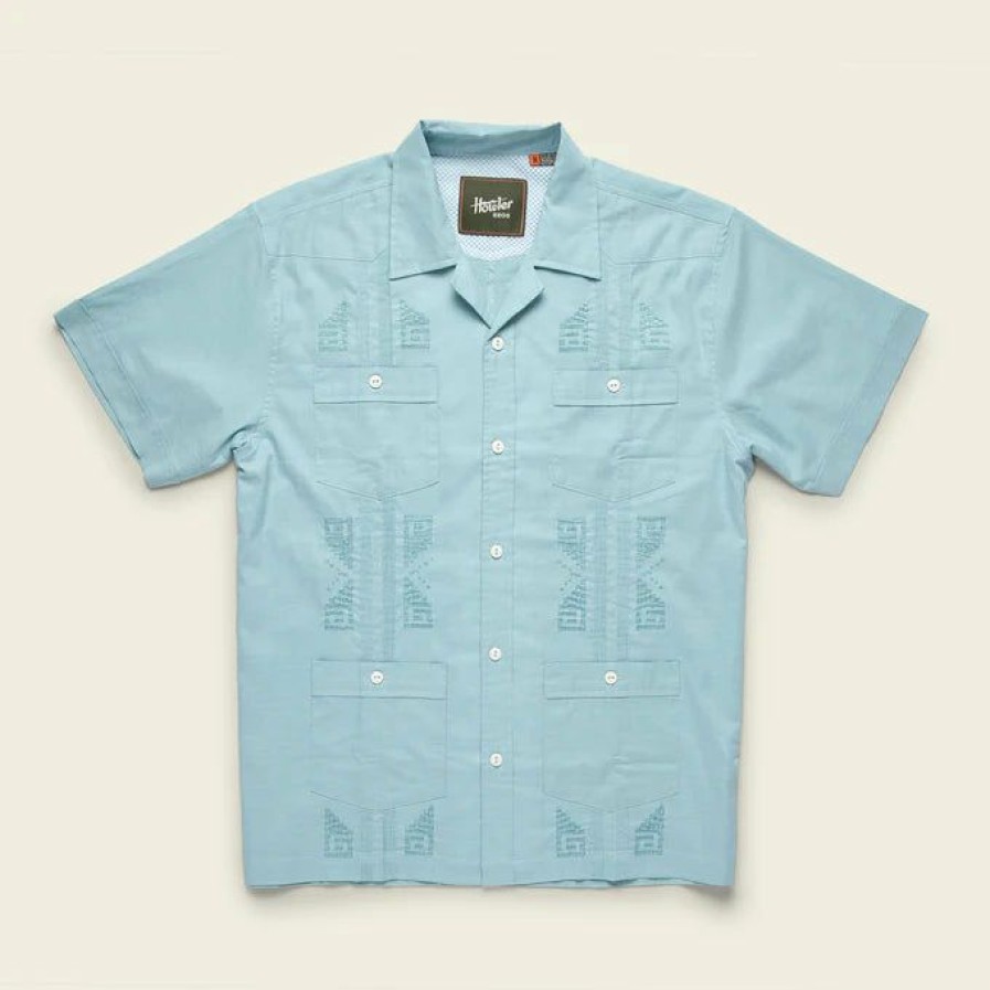 Men * | Sales Online Howler Bros Guayabera Shirt Hemisphere Blue