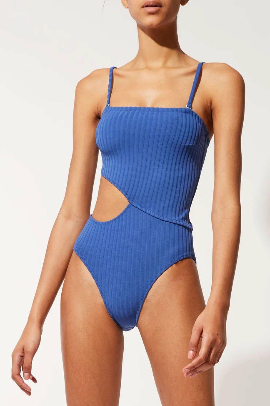 Women * | On Sale Solid & Striped The Cameron One Piece Solid Rib Varsity Blue