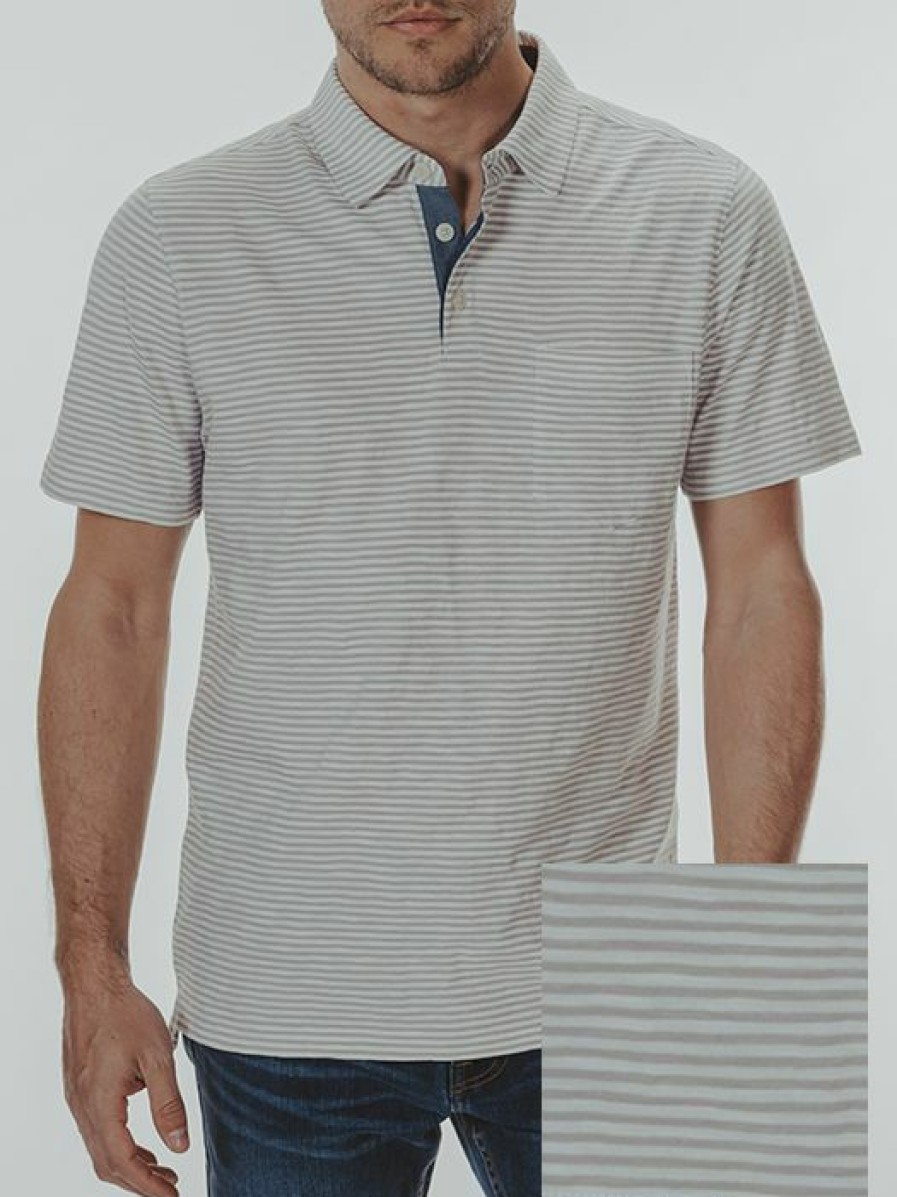 Men * | Limit Offer Normal Brand Slub Polo-Grey Stripe Grey-Stripe