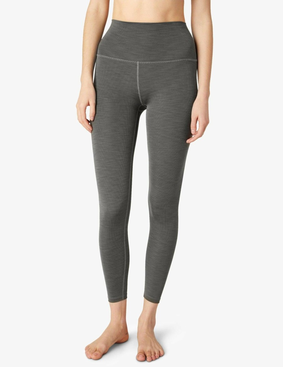 Women * | Prefential Price Beyond Yoga Heather Rib High Waisted Midi Legging Smoke Gray Heather