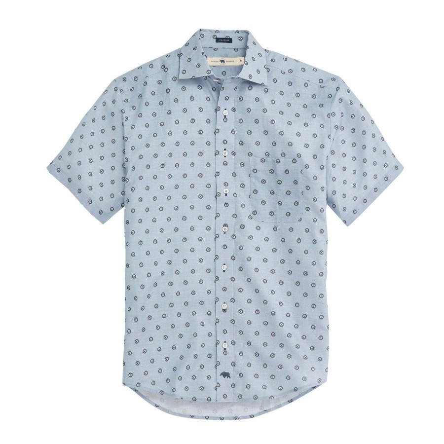 Men * | Special Offers Onward Reserve Shade Linen Blend Short Sleeve Button Down Dusty Blue