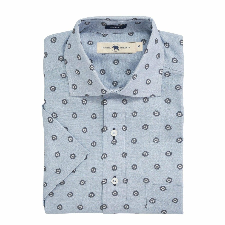 Men * | Special Offers Onward Reserve Shade Linen Blend Short Sleeve Button Down Dusty Blue