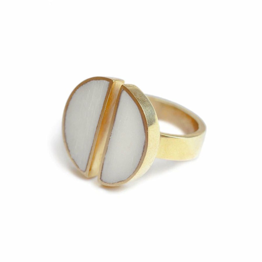 Accessories * | Half Off Soko Split Moon Ring Brass/White