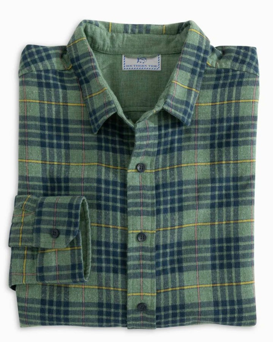 Men * | Clearance Southern Tide Payton Heather Reversible Plaid Sport Shirt Heather Dark Ivy