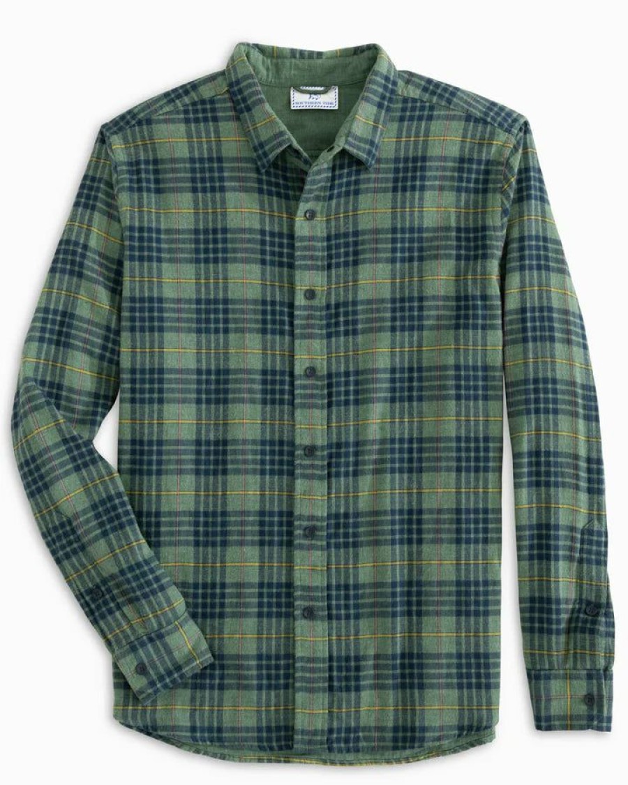 Men * | Clearance Southern Tide Payton Heather Reversible Plaid Sport Shirt Heather Dark Ivy