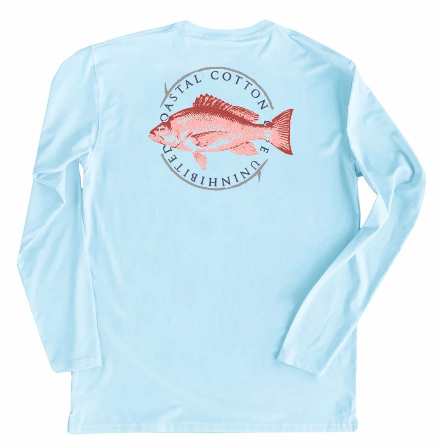 Men * | Discount Online Coastal Cotton Long Sleeve Performance Tee- Snapper Sky Blue