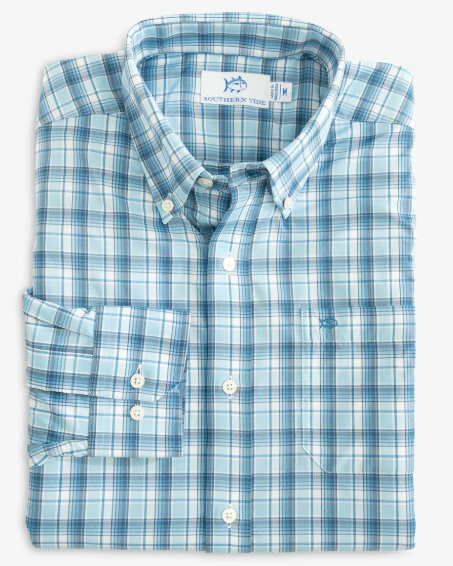 Men * | Clearance Southern Tide Brrr Tidepointe Plaid Sportshirt Rain Water