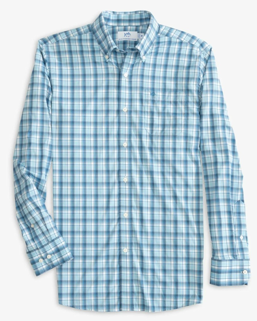 Men * | Clearance Southern Tide Brrr Tidepointe Plaid Sportshirt Rain Water