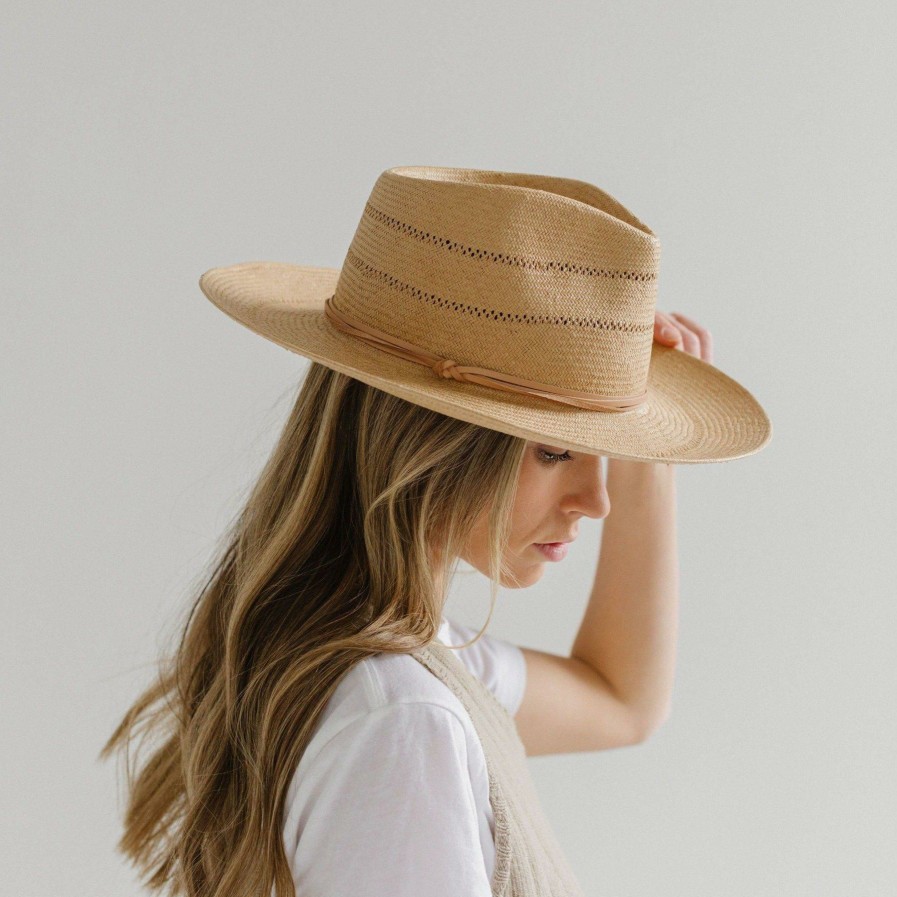 Accessories * | On Sale Gigi Pip Straw Teardrop Fedora Arlo Honey