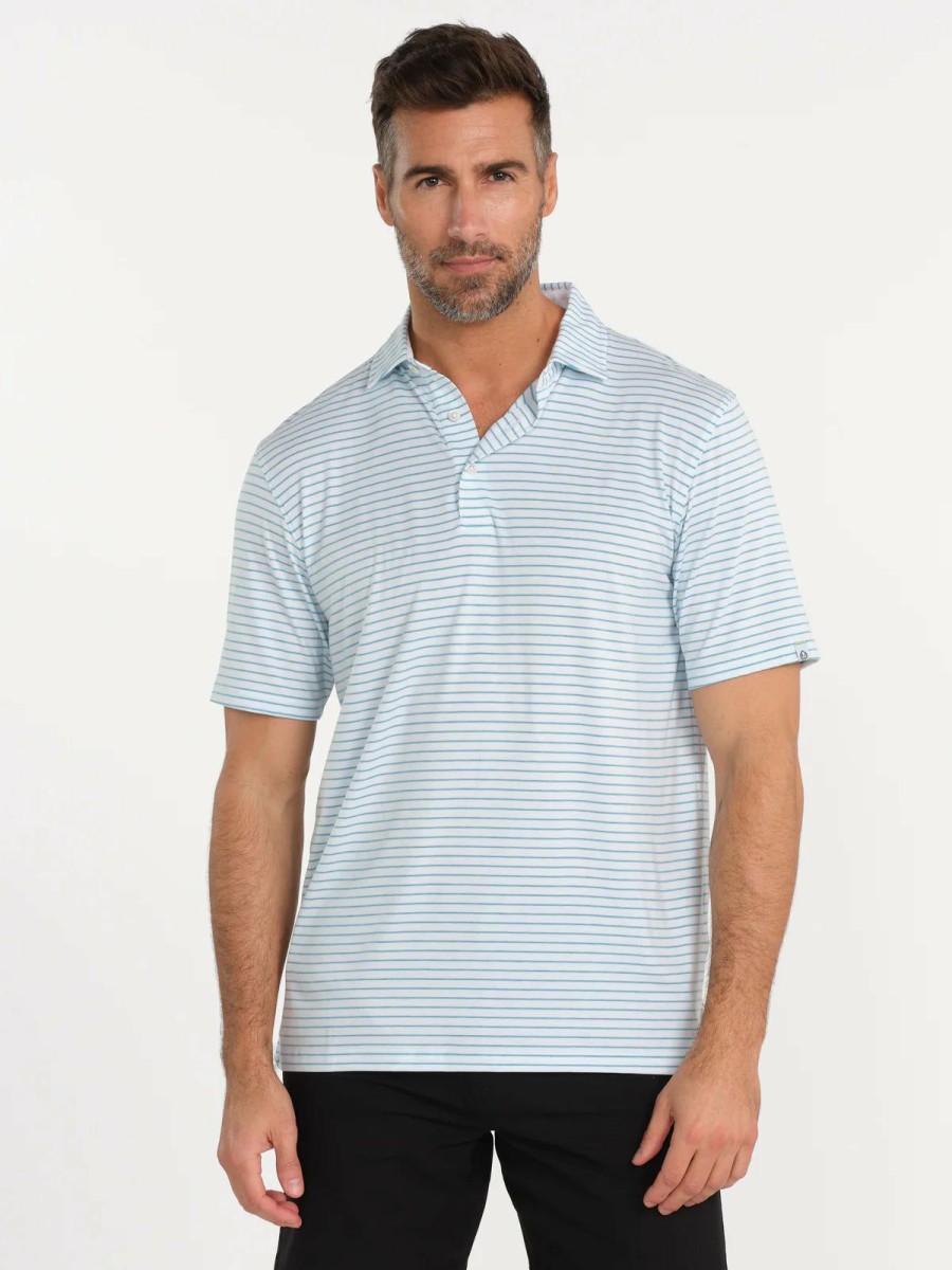 Men * | On Sale Tasc Cloud Polo Brookline Stripe White/Bay Heather