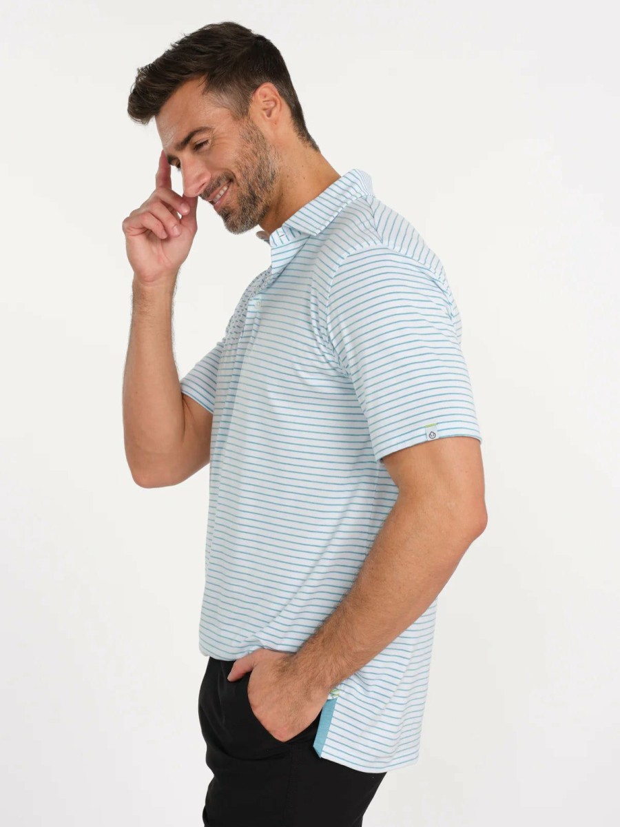 Men * | On Sale Tasc Cloud Polo Brookline Stripe White/Bay Heather