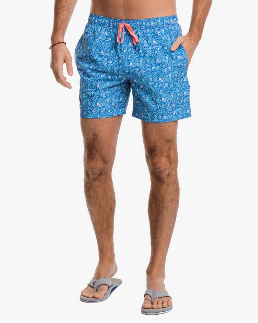 Men * | Prefential Price Southern Tide Barely Botanical Swim Trunk Atlantic Blue