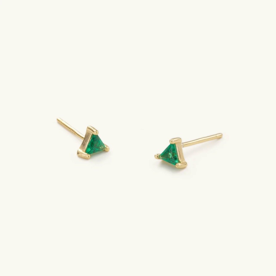 Accessories * | Sales Online Nikki Smith Gold Emerald Triangle Studs