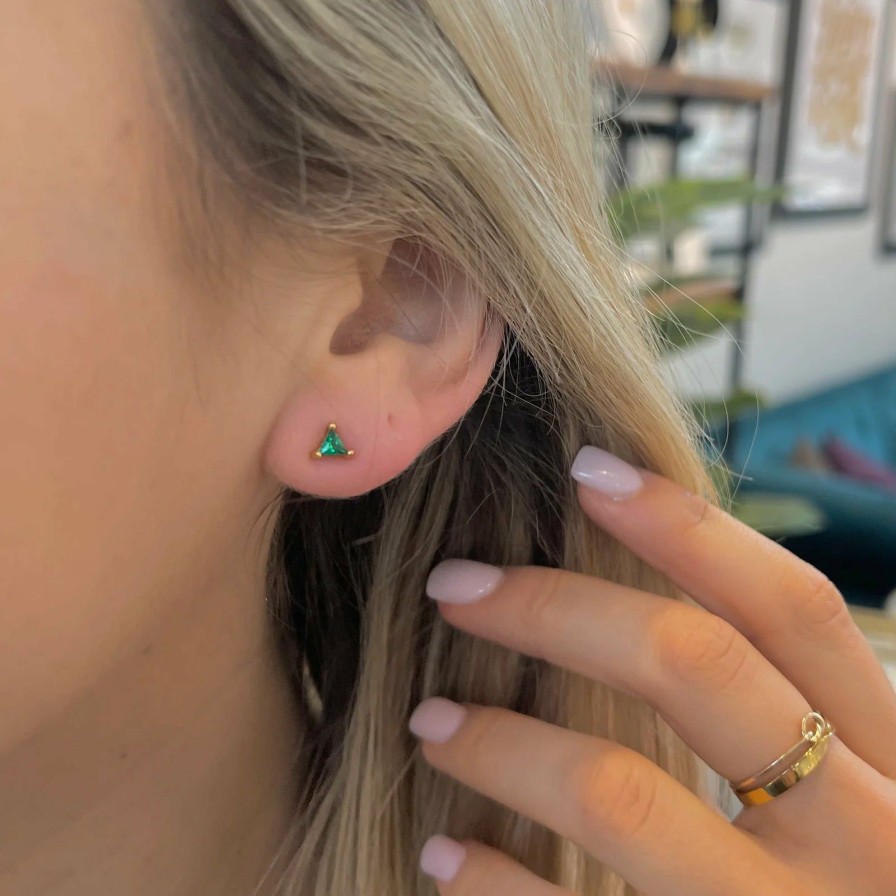 Accessories * | Sales Online Nikki Smith Gold Emerald Triangle Studs