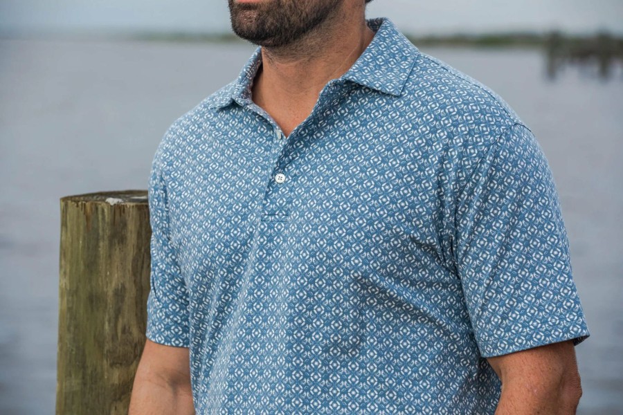 Men * | Half Off Onward Reserve Oyster Roast Printed Icon Polo Provincial Blue