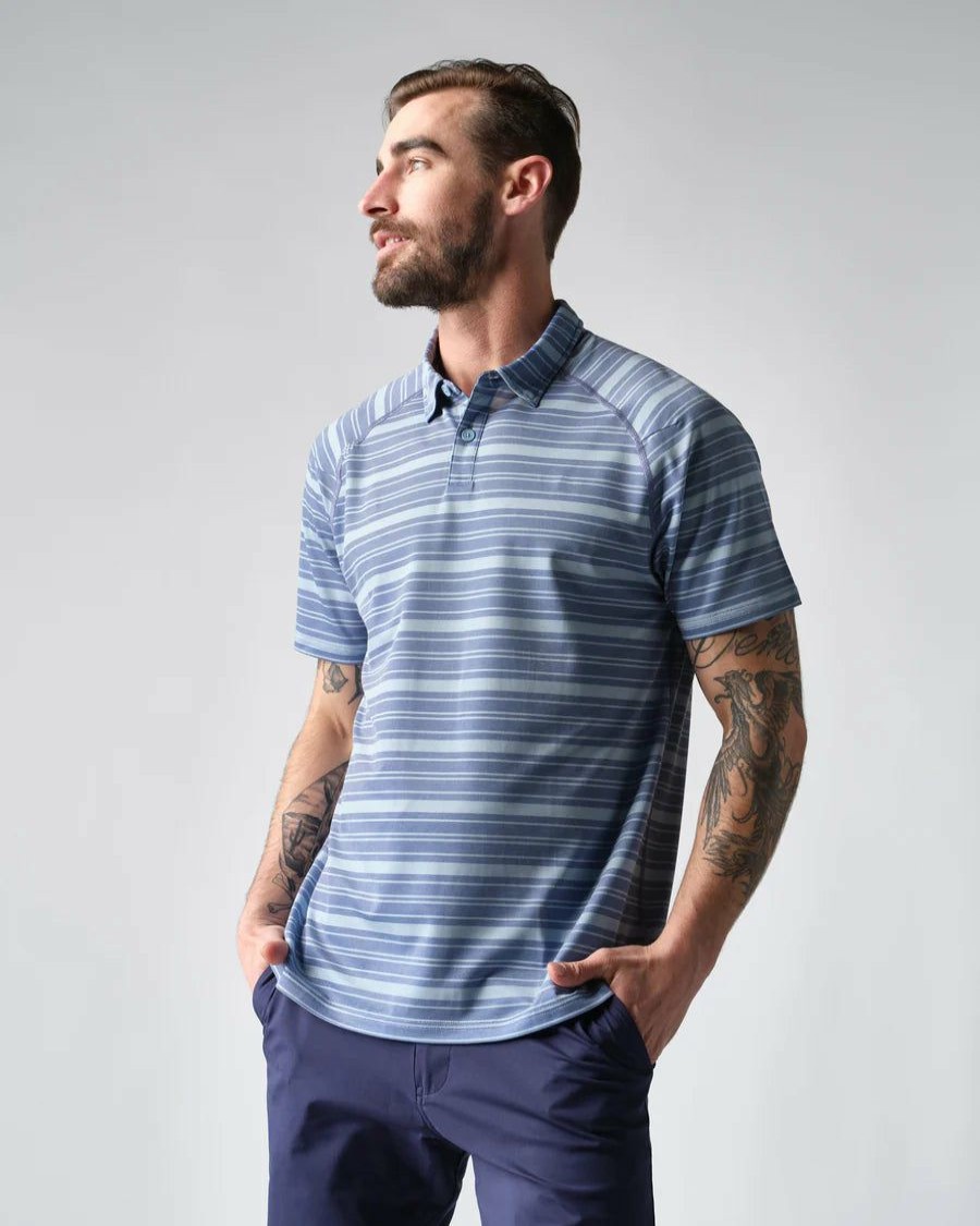 Men * | Prefential Price Rhone Apparel Delta Pique Polo Ocean Blue Stripe