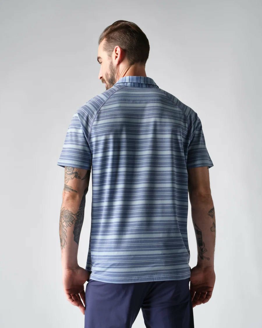 Men * | Prefential Price Rhone Apparel Delta Pique Polo Ocean Blue Stripe