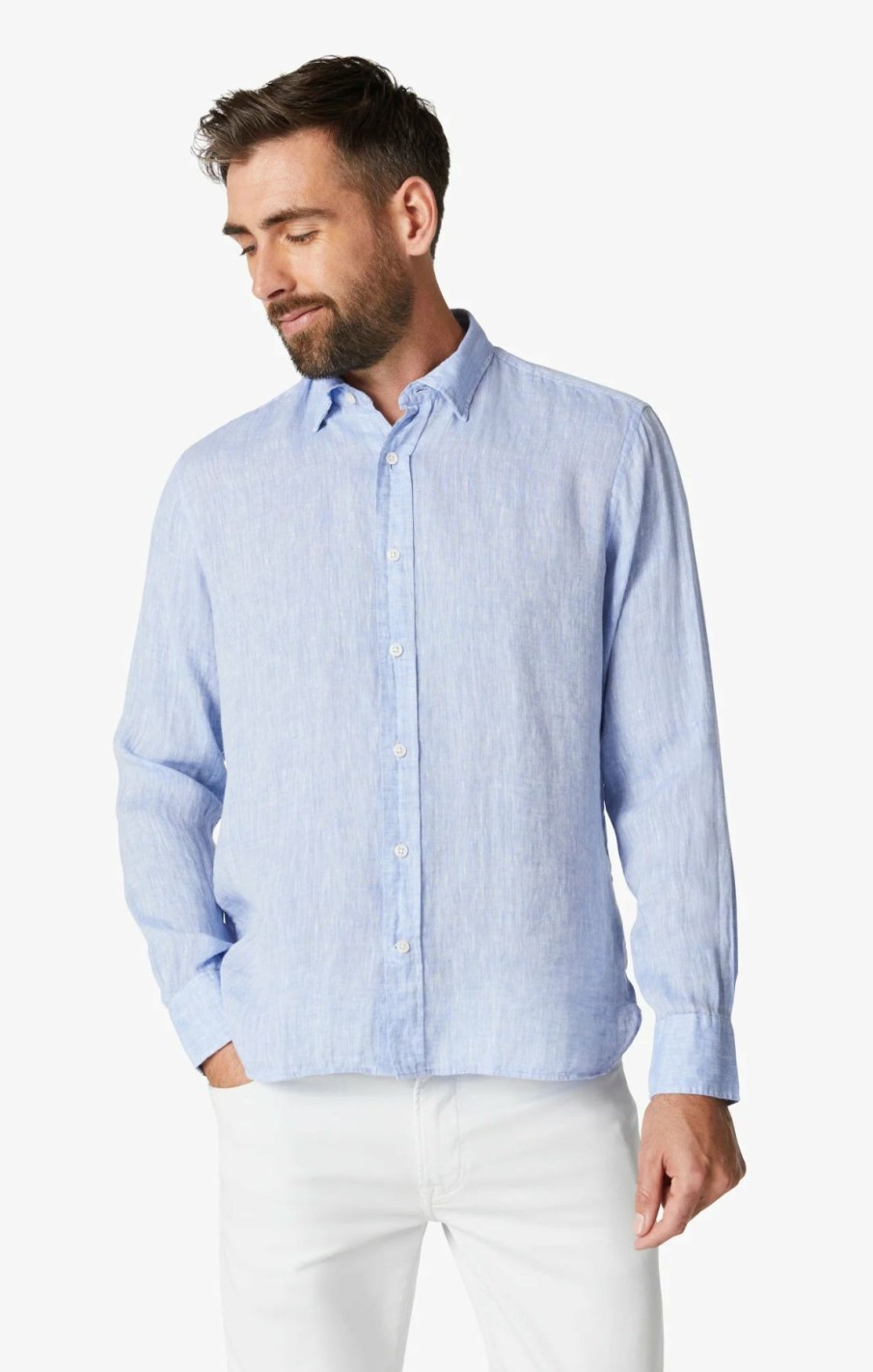 Men * | Special Offers 34 Heritage Linen Chambray Shirt Hawaiian Ocean