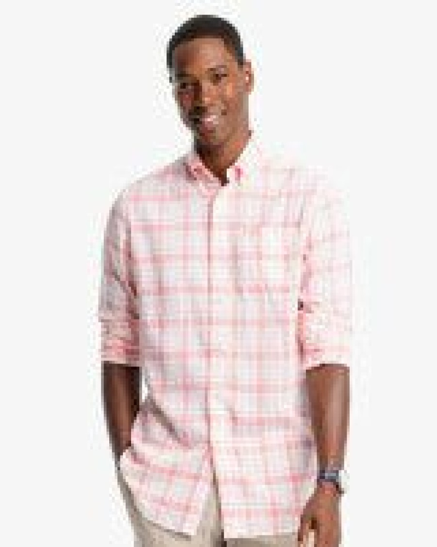 Men * | Clearance Southern Tide Headland Moultrie Plaid Sportshirt Flamingo Pink