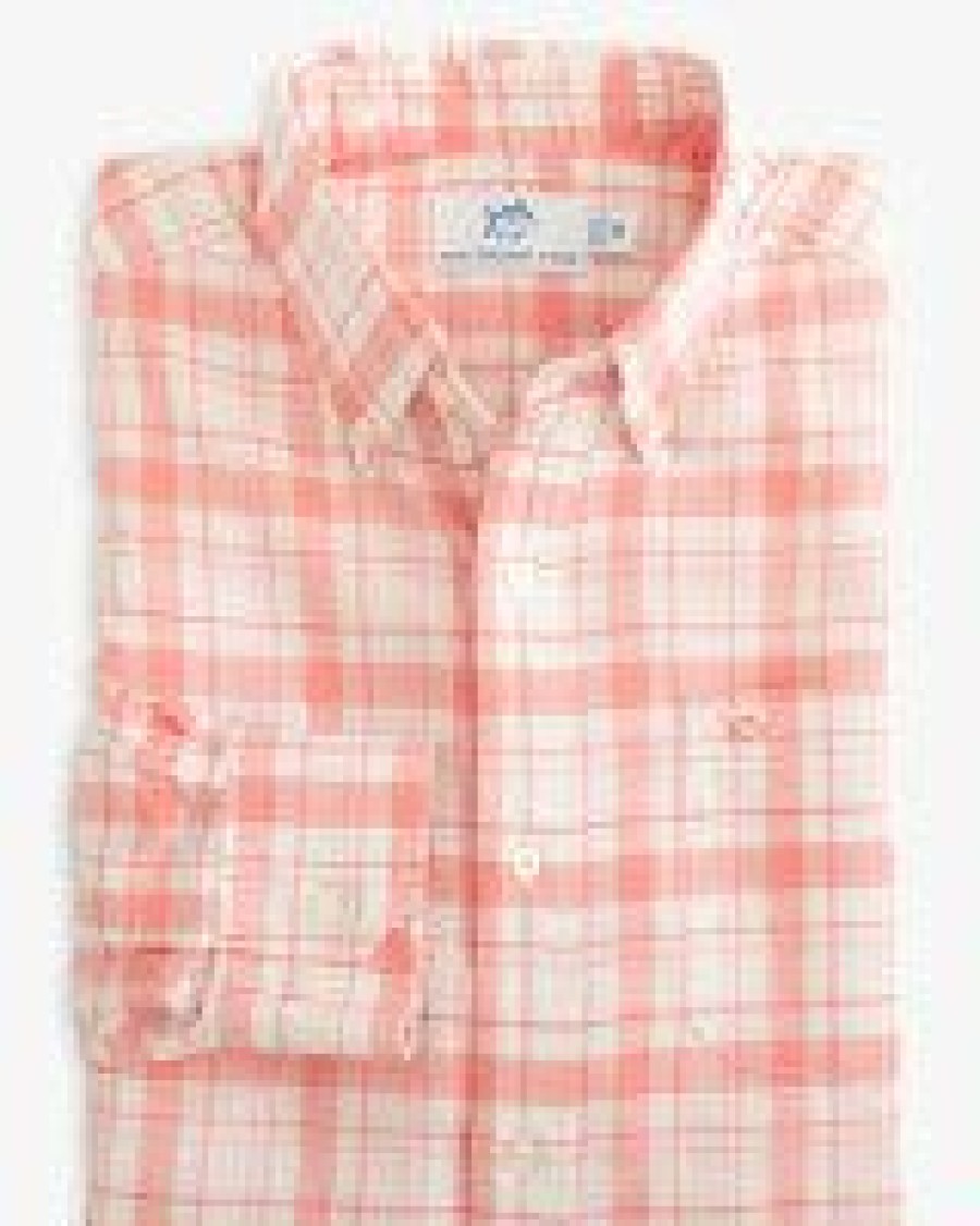 Men * | Clearance Southern Tide Headland Moultrie Plaid Sportshirt Flamingo Pink