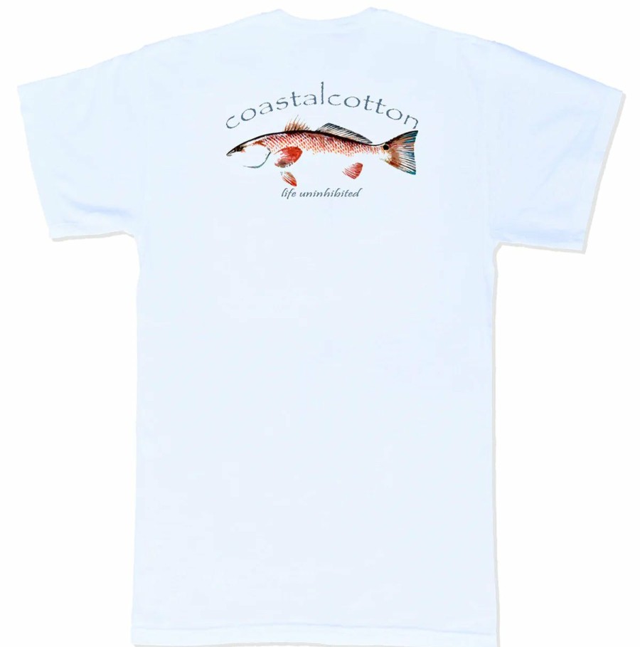 Men * | Prefential Price Coastal Cotton White Redfish Short Sleeve Tshirt