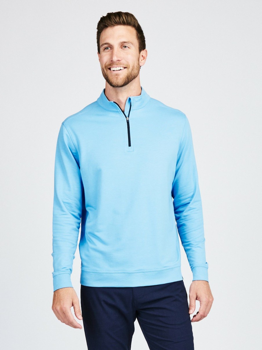 Men * | Limit Offer Tasc Cloud French Terry Quarter Zip Coastline Blue