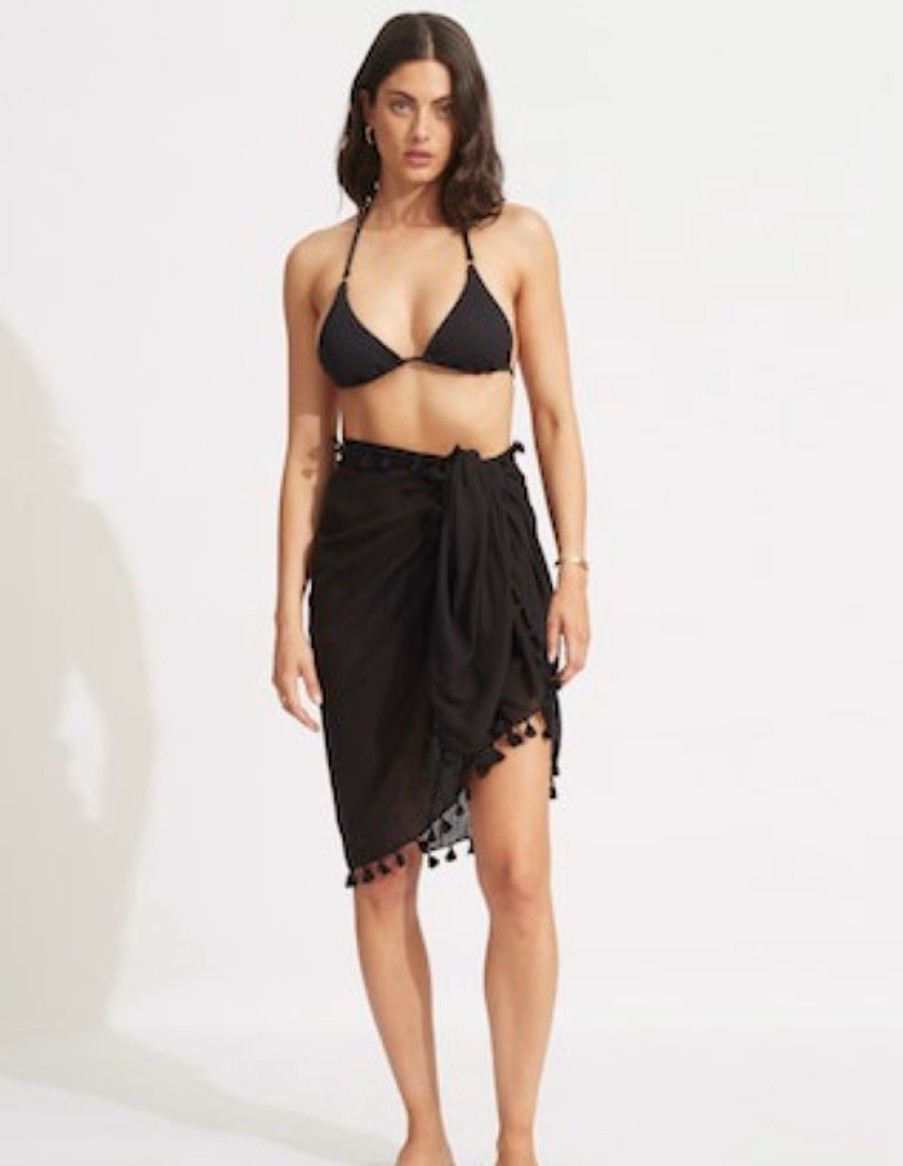 Women * | On Sale Seafolly Cotton Gauze Sarong Black