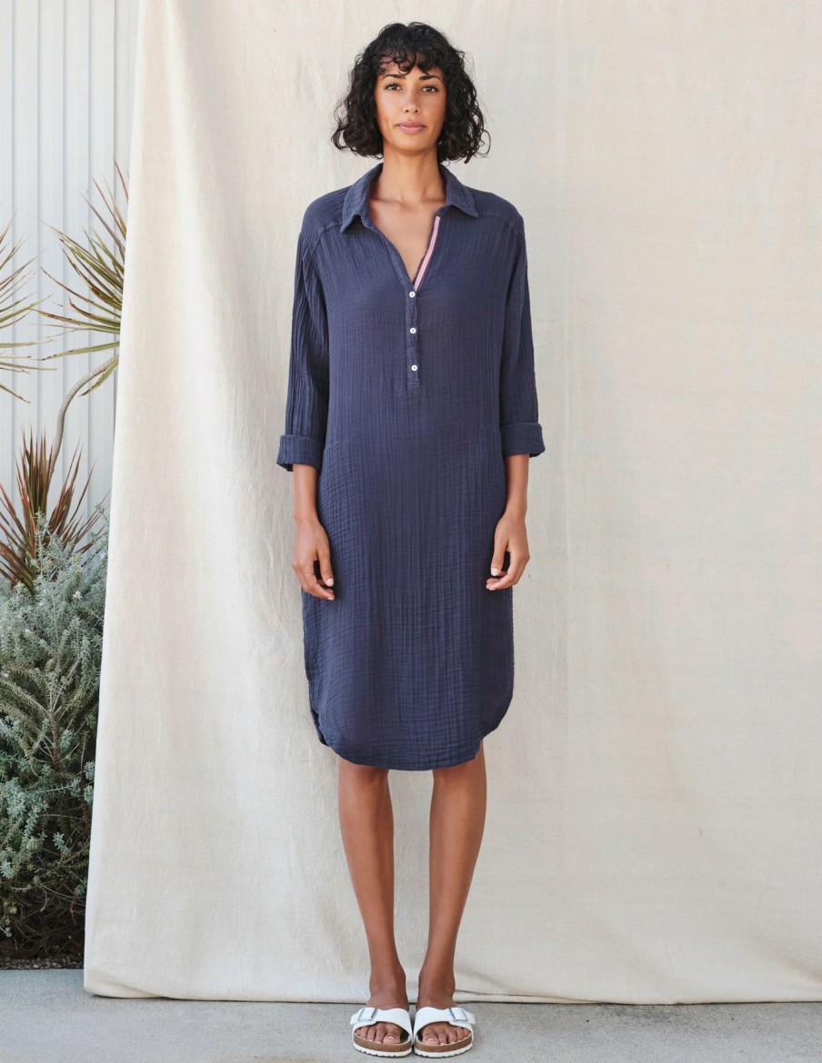 Women * | Half Off Sundry Long Sleeve Shirttail Dress Navy