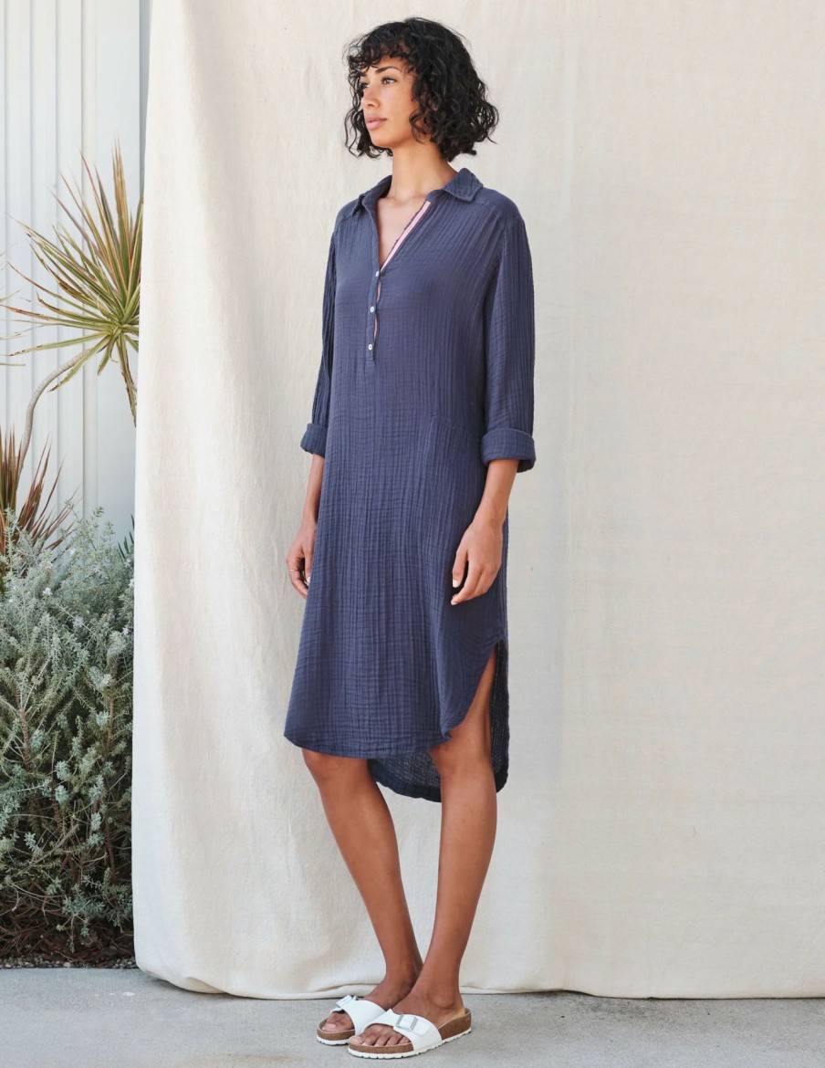 Women * | Half Off Sundry Long Sleeve Shirttail Dress Navy