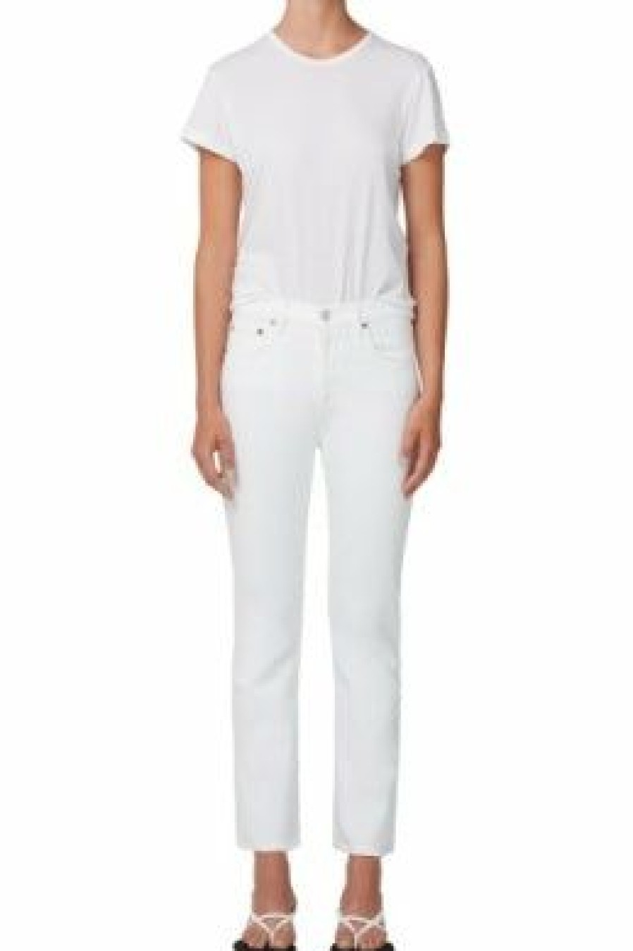 Women * | Half Off Agolde Willow Mid Rise Slim Crop Sour Cream