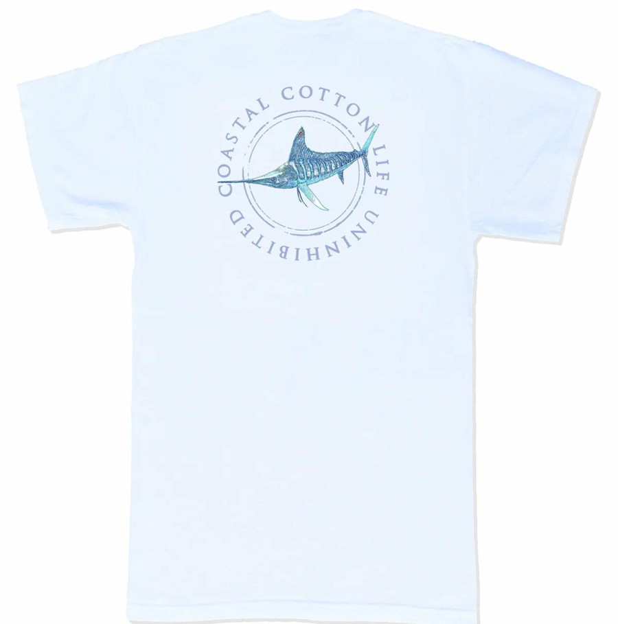 Men * | Special Offers Coastal Cotton White Marlin Short Sleeve Tshirt