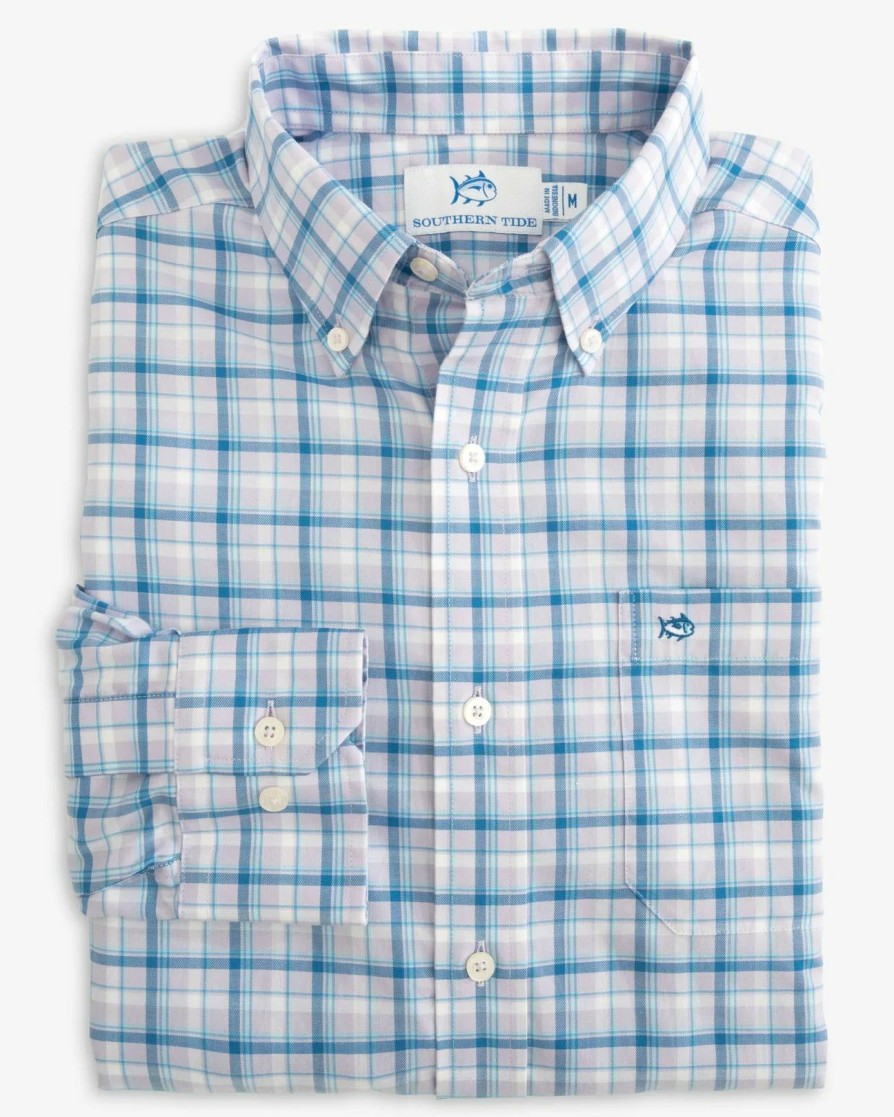 Men * | Special Offers Southern Tide Skipjack Palermo Plaid Long Sleeve Sport Shirt Orchid Petal