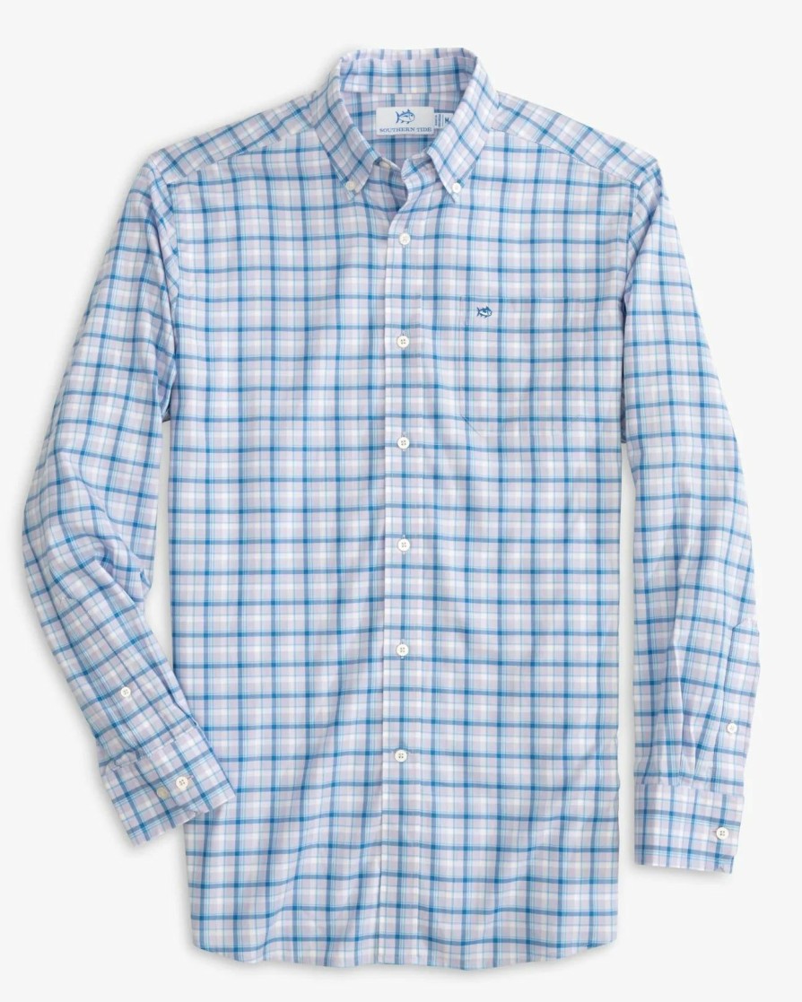 Men * | Special Offers Southern Tide Skipjack Palermo Plaid Long Sleeve Sport Shirt Orchid Petal